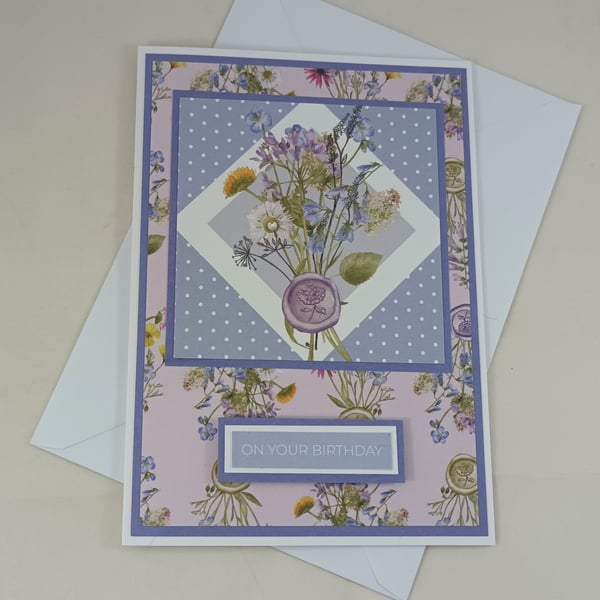 Blue floral birthday card