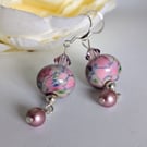 Pale Pink Art Glass Bead Earrings: Sterling Silver