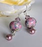 Pale Pink Art Glass Bead Earrings: Sterling Silver