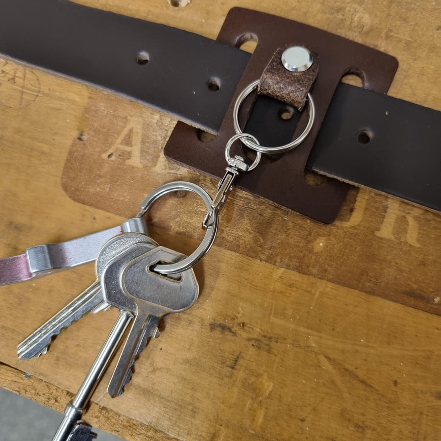 Brown Genuine Handmade Leather Keychain Belt Clip Key Holder Keyring Key fob