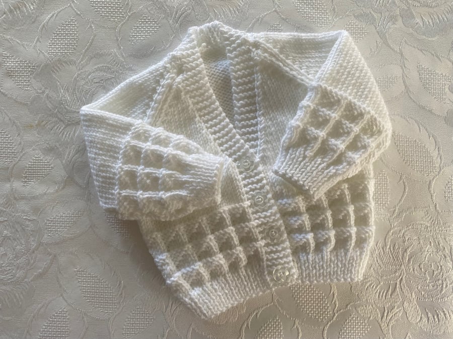 Hand knitted traditional baby cardigan Fits 0 - 3 Months 