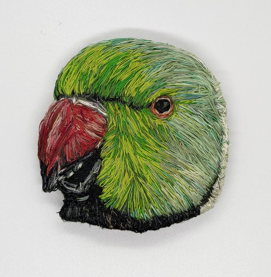 Hand Embroidered Parakeet Brooch