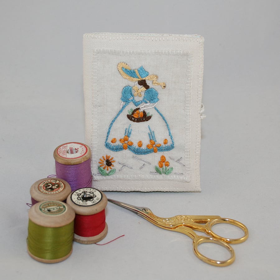 Flower Lady Embroidered Needlecase - Stitched from Vintage Textiles