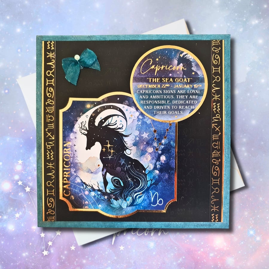 Capricorn Zodiac Star Sign Card, Celestial card, December - January Birthdays