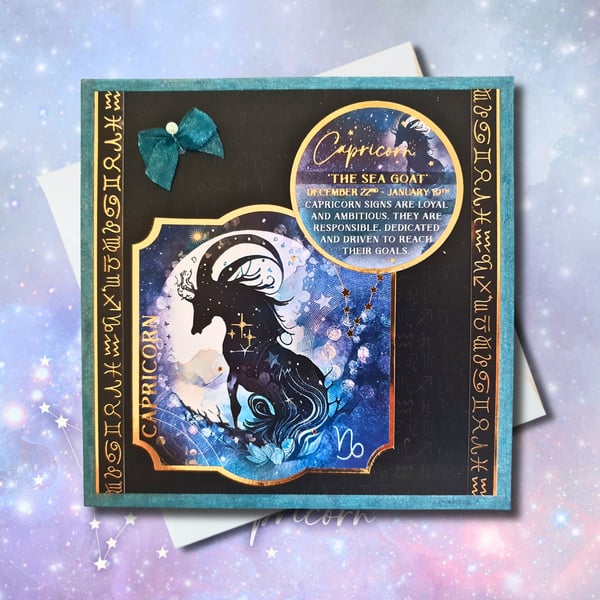 Capricorn Zodiac Star Sign Card, Celestial card, December - January Birthdays