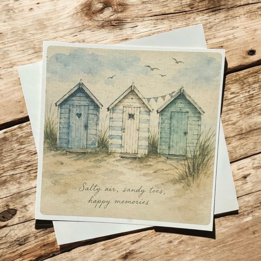Salty Air, Sandy Toes, Happy Memories Beach Hut Coastal Card