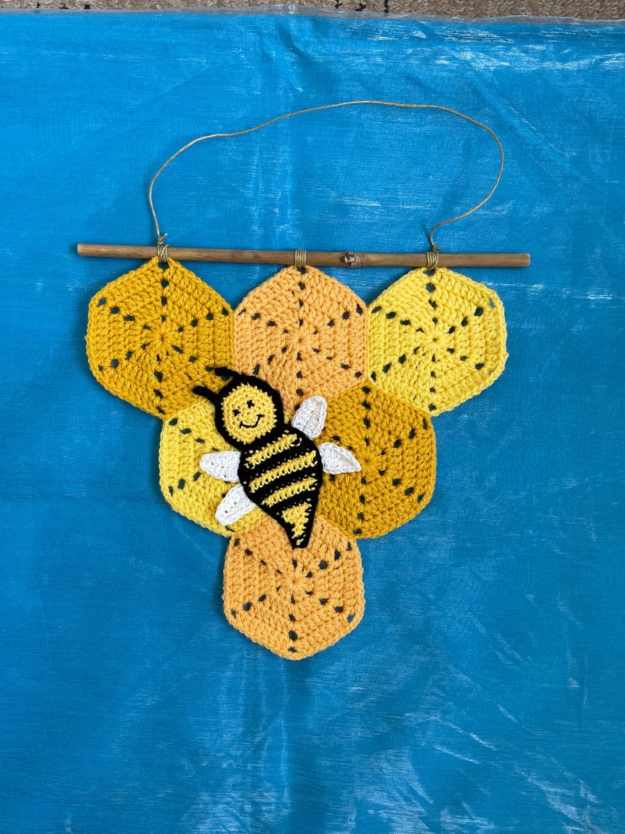 Hanging Crocheted Honeycomb and Bee Wall Nursery Decoration