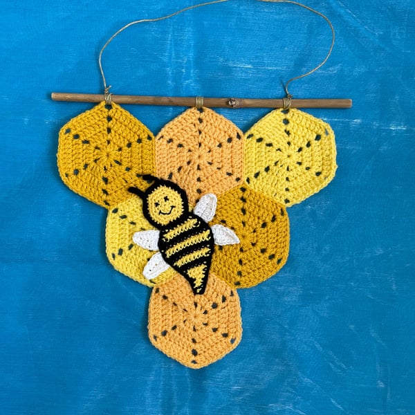 Hanging Crocheted Honeycomb and Bee Wall Nursery Decoration