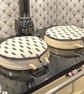 Aga Hob Lid Mats Chef Pads Covers Pair With Loops Surface Saver Black Art Deco - Image 6