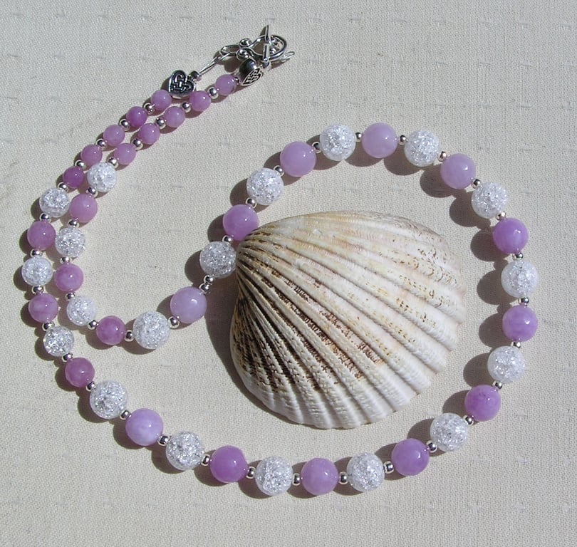 Lavender Amethyst & Clear Quartz Gemstone Necklace "Lavender Sparkle"