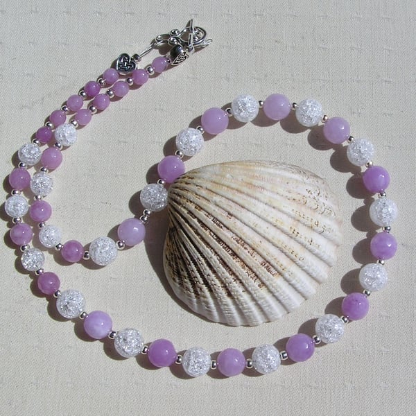 Lavender Amethyst & Clear Quartz Gemstone Necklace "Lavender Sparkle"