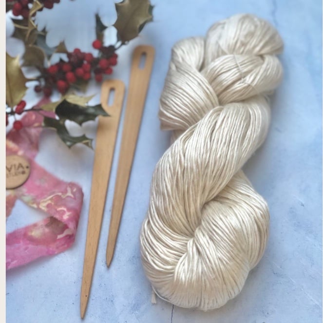 Undyed pure mulberry silk yarn. Ivory Ecru for wedding knitting