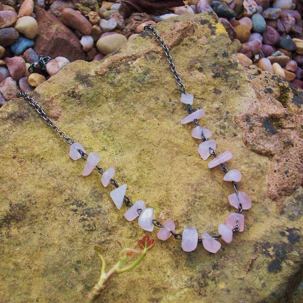 Pale pink glass chip necklace