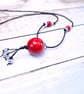 Large elegant boho wooden pendant necklace (dark red and silver) - Image 9