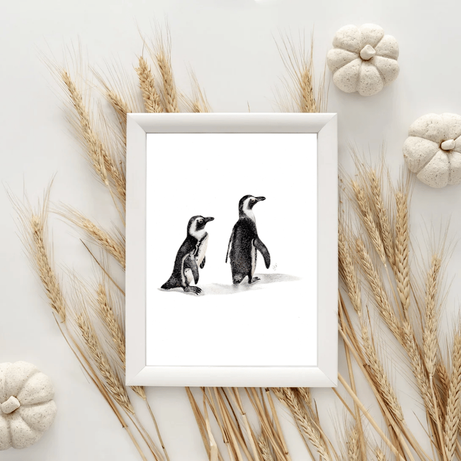 UNFRAMED Penguin Drawing Giclee 