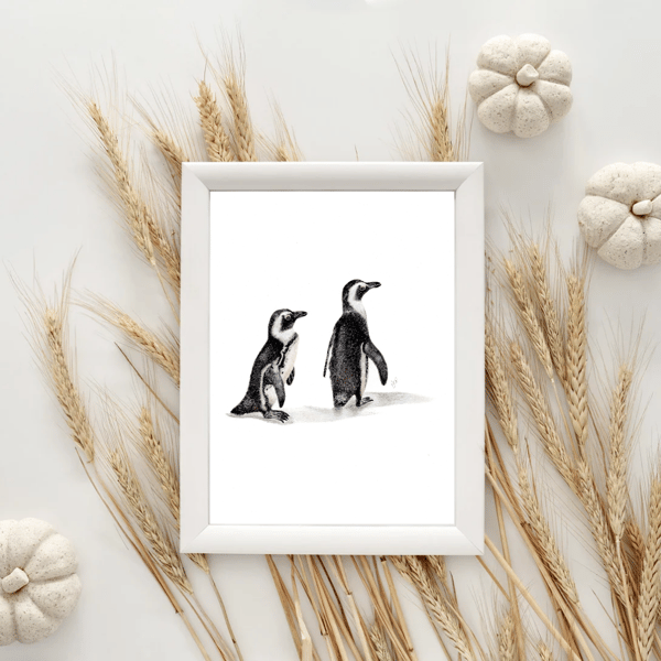 Penguin Drawing Giclee Fine Art Print A4