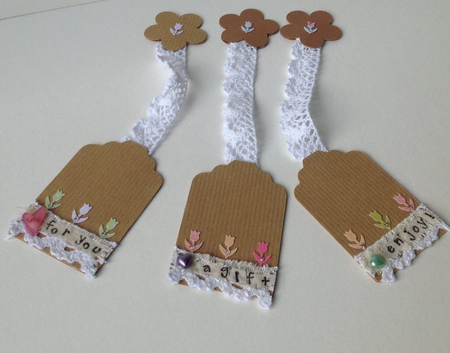 Gift Tags,Set of Three,Spring Theme Handmade Message Tags.