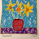 Original art. Yellow daffodils. Bright, colourful wall art. 
