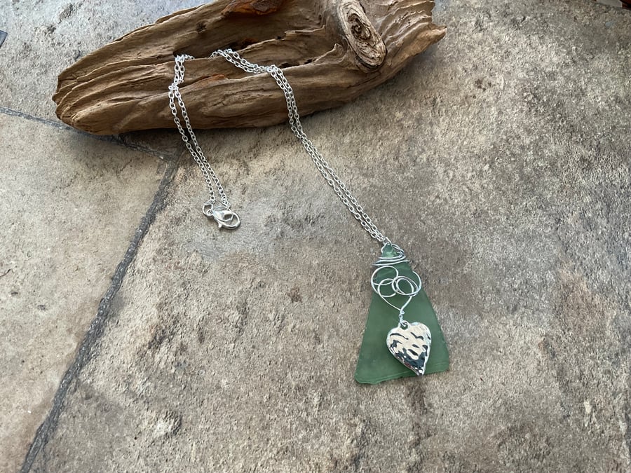 Seaglass with heart necklace.