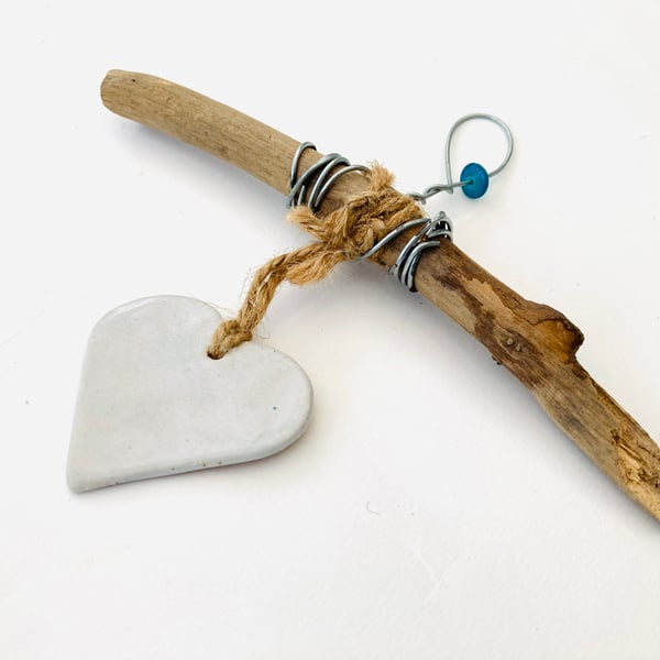 Handmade Driftwood, Loveheart hanger, pottery, gift idea, birthday, UK