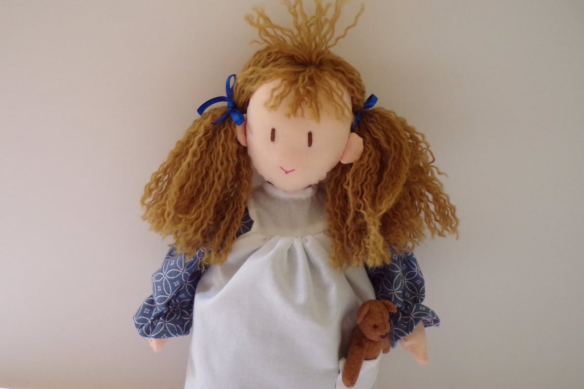 14 Inch Handmade Rag Doll with Teddy Bear Pocket Friend 