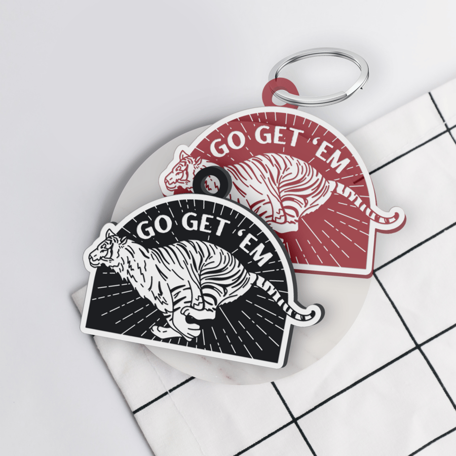 Go Get 'Em Tiger Acrylic Keyring: Motivational Keychain, Good Luck, Unique Gift