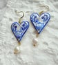 Delft Swan Heart Pearl Drop Earrings - Image 4