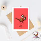 Wife Christmas Card - Champagne Pheasant Christmas Card - Hand Drawn Card