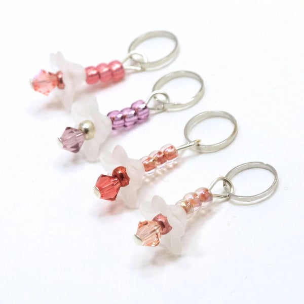 Stitch Markers - Flowers with crystal beads - Crochet Option Available - MYM set