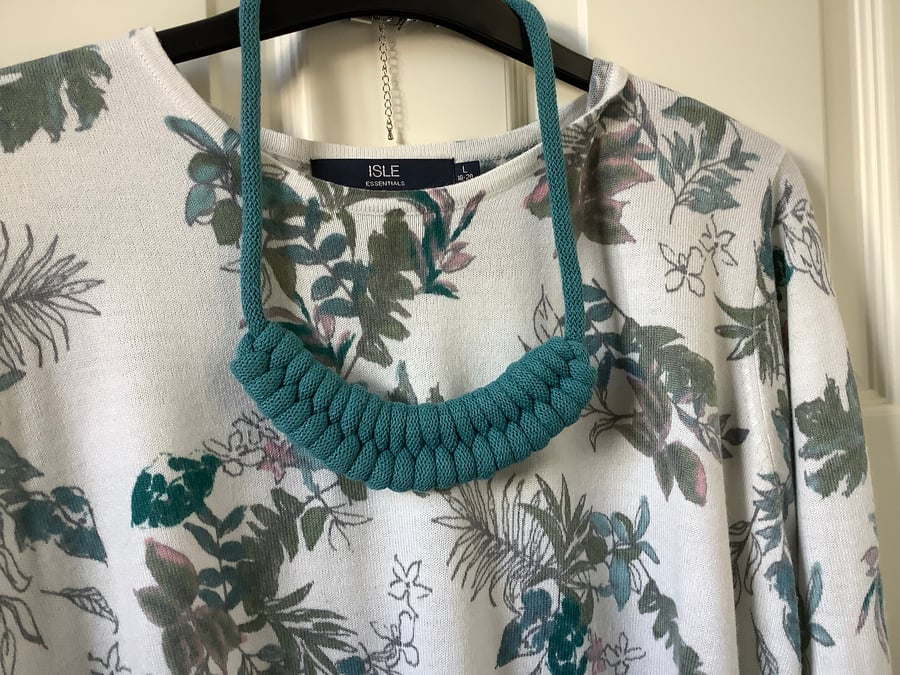 Macrame Necklace in Teal 9mm Jumbo Recycled Cotton Cord