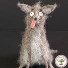 Scruffy Wolf, Stanley. Needle Felted Figurine. Handmade with Wool Fibres. 