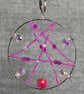 Silver Upcycled Bangle Window Decoration-Suncatcher with Pink and Clear Beads