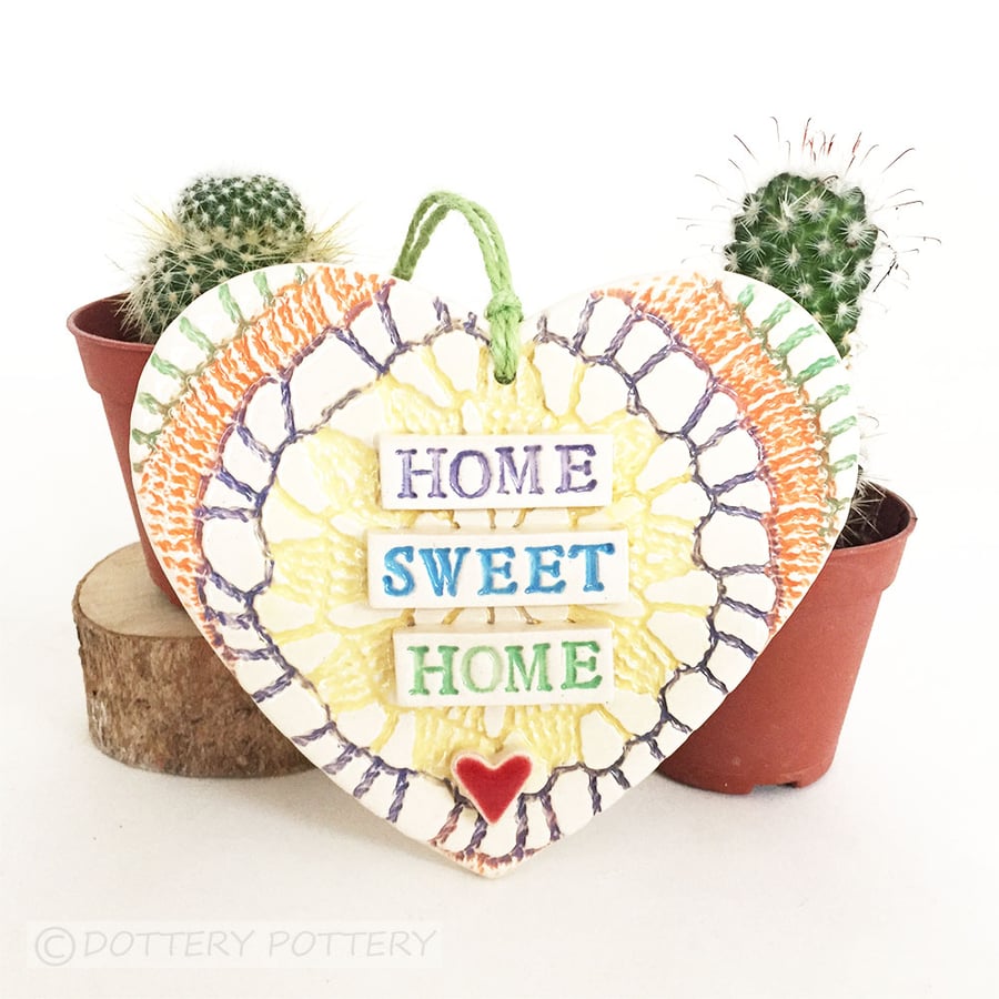 Ceramic heart hanging decoration Pottery Heart Tie Dye Festival Bright Colours