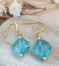 18k gold plated  earrings with beautiful faceted aqua acrylic beads