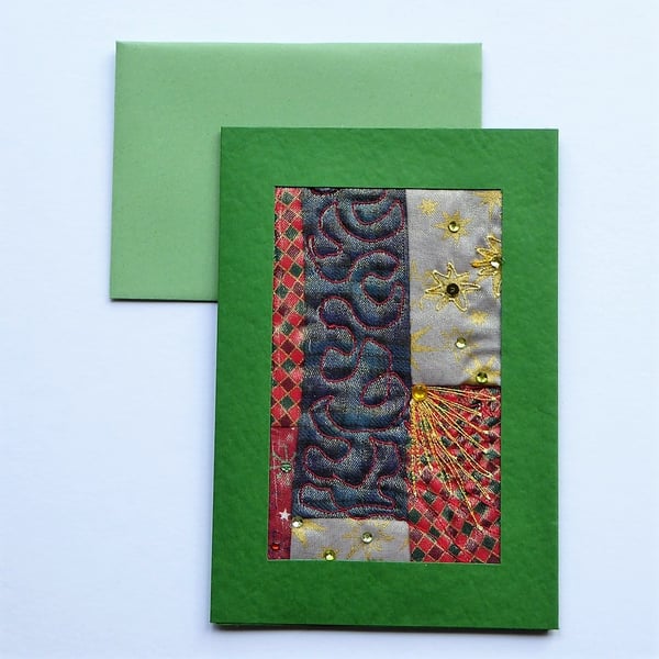 Individually Hand Crafted Textile Christmas Blank Card