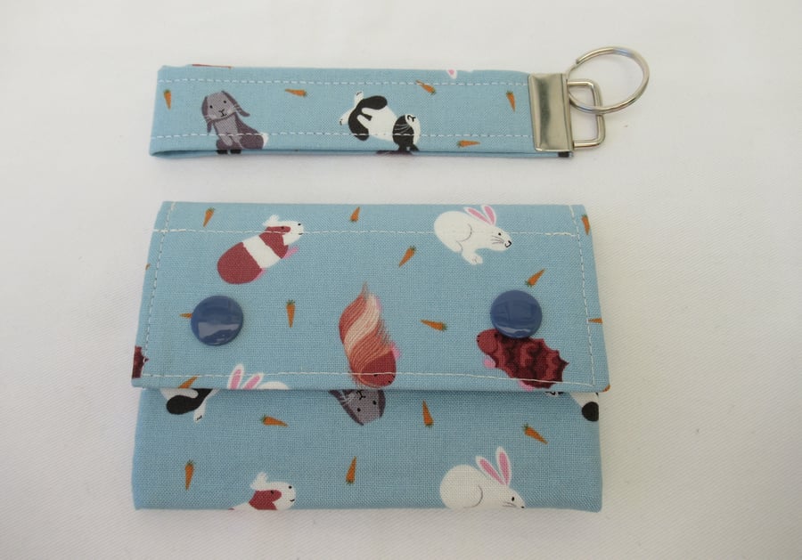 Rabbit and Guinea Pig Themed Fabric Wallet and Key Fob Set