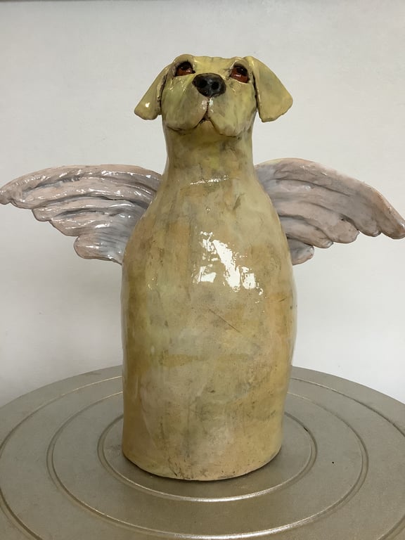 Angel Labrador dog with wings sculpture