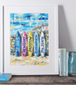 Cornwall Surfboards Coloursplash Coastal Print – A2 Framed