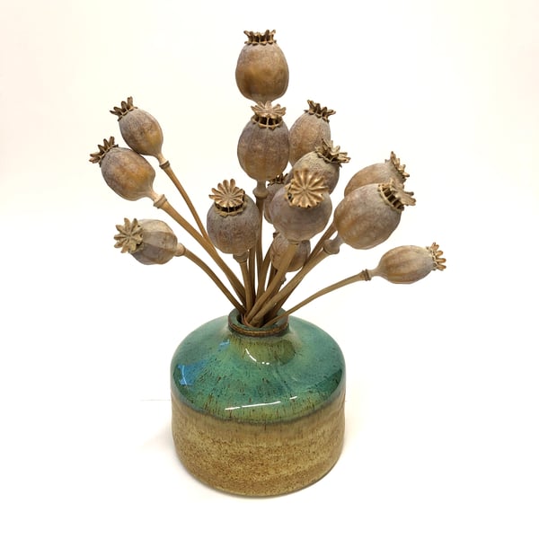 TURQUOISE AND OATMEAL STONEWARE CERAMIC VASE