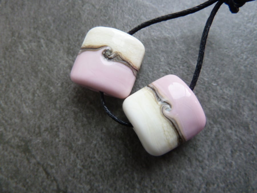 pink and ivory lampwork glass beads