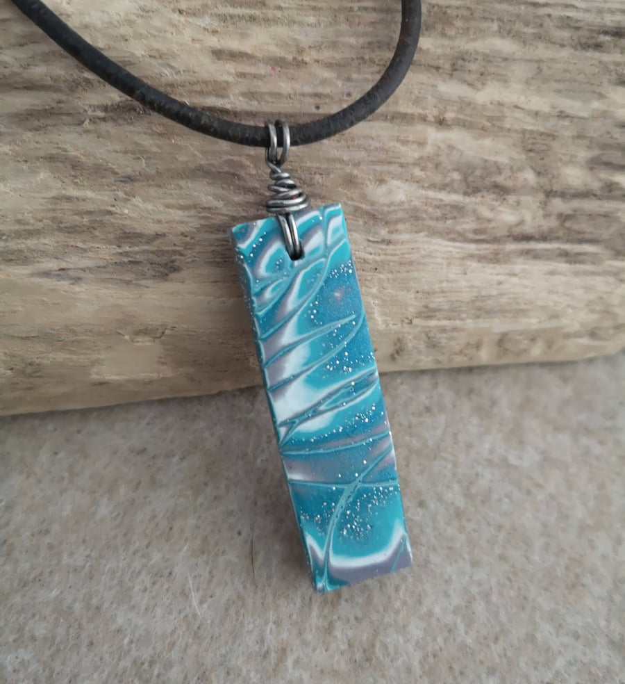 Turquoise, white and grey Bar Pendant
