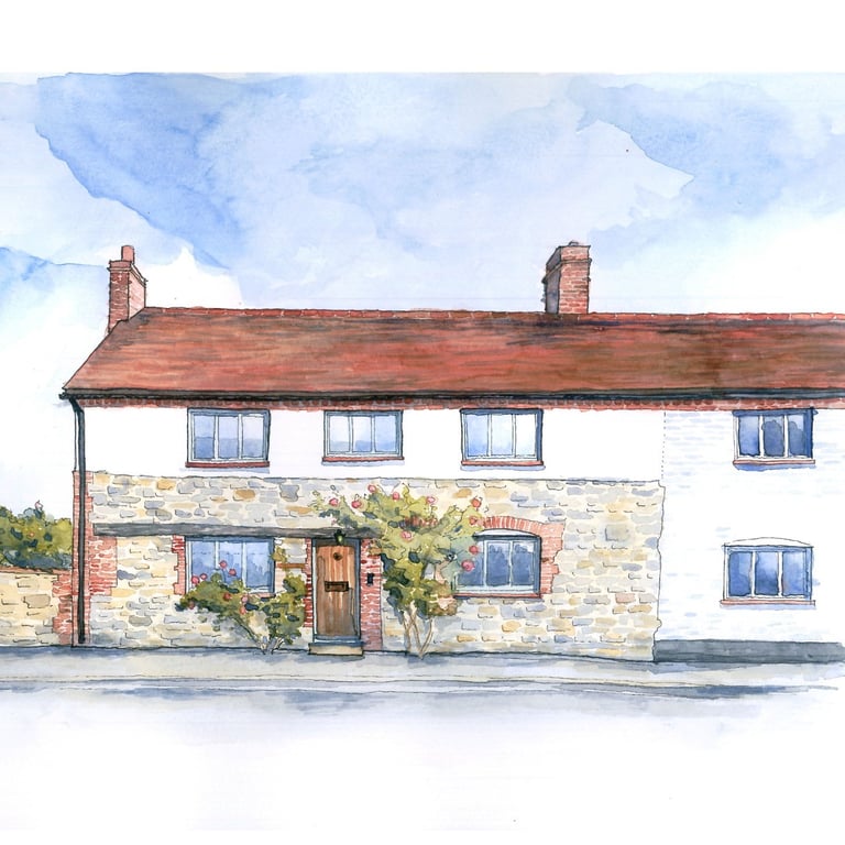 Bespoke Watercolour House Portrait Hand Painted Architectural Illustration