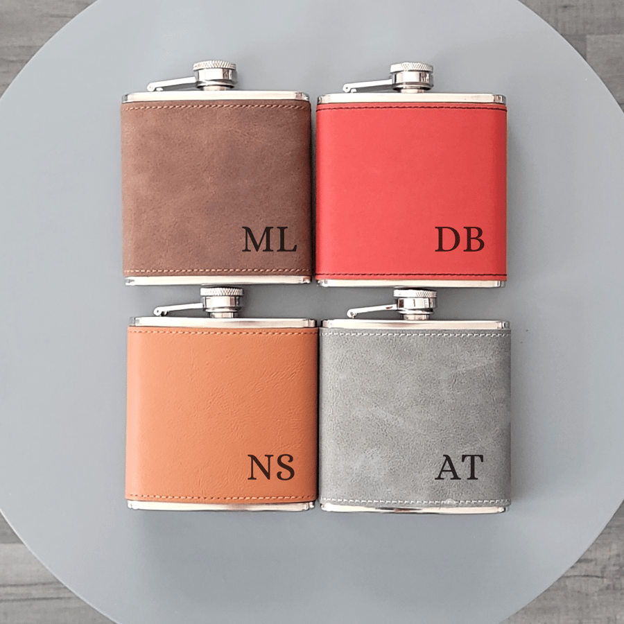 Personalised PU Leather Hipflask with Laser Engraved Initials