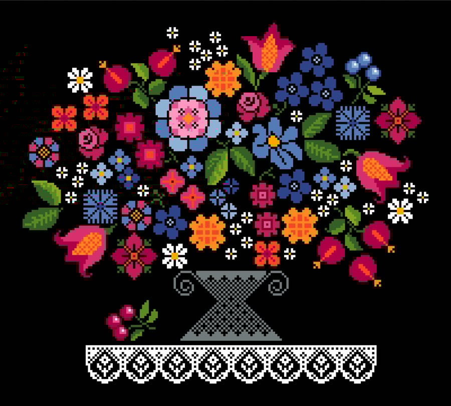 285 Cross Stitch Pattern colourful flower bouquet in vase great mothers Day gift