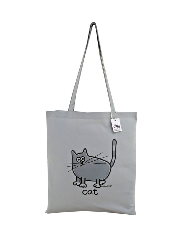 Digg Design GREY CAT cotton Tote Bag. Zinc Grey