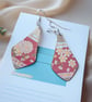 Stylish Cherry Blossom Boho Teardrop Earrings – Golden & Pink Washi Tape Dangles - Image 8