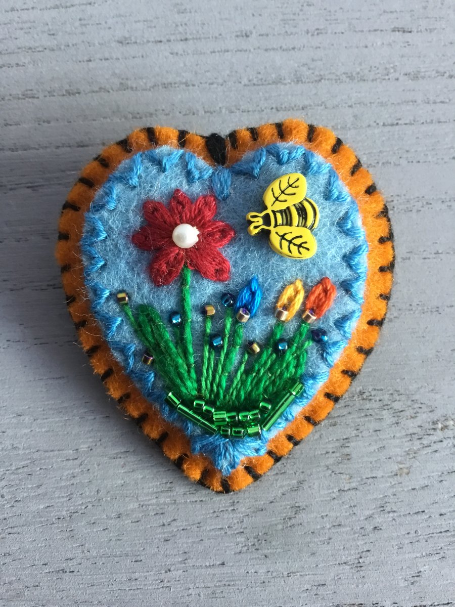 Hand Embroidered Bee Brooch