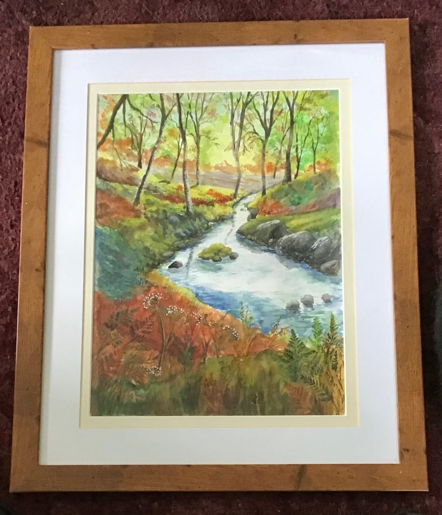 Autumn Stream, Original Watercolour, Framed, Mounted, 22” x 18”
