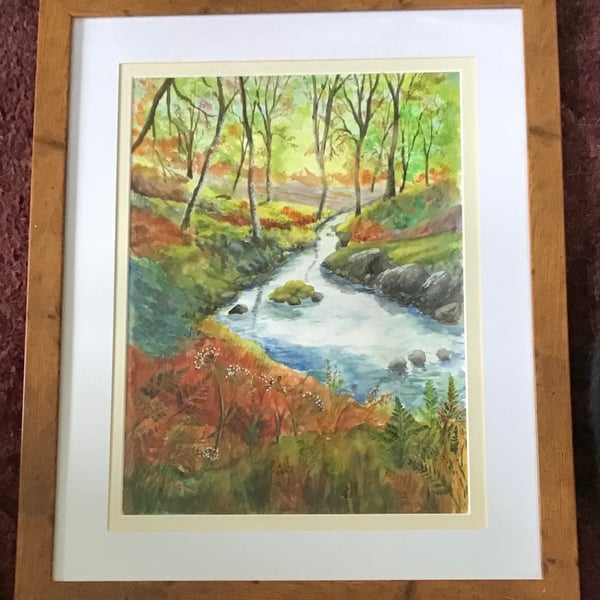 Autumn Stream, Original Watercolour, Framed, Mounted, 22” x 18”