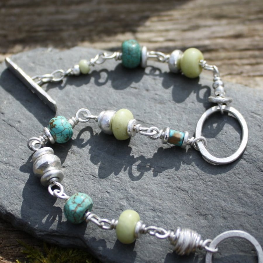  Silver turquoise and butter jade bracelet